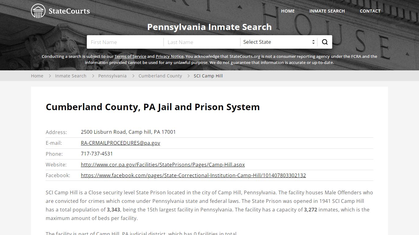 SCI Camp Hill Inmate Records Search, Pennsylvania ...