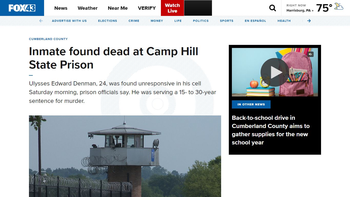 Inmate found dead at Camp Hill State Prison | fox43.com