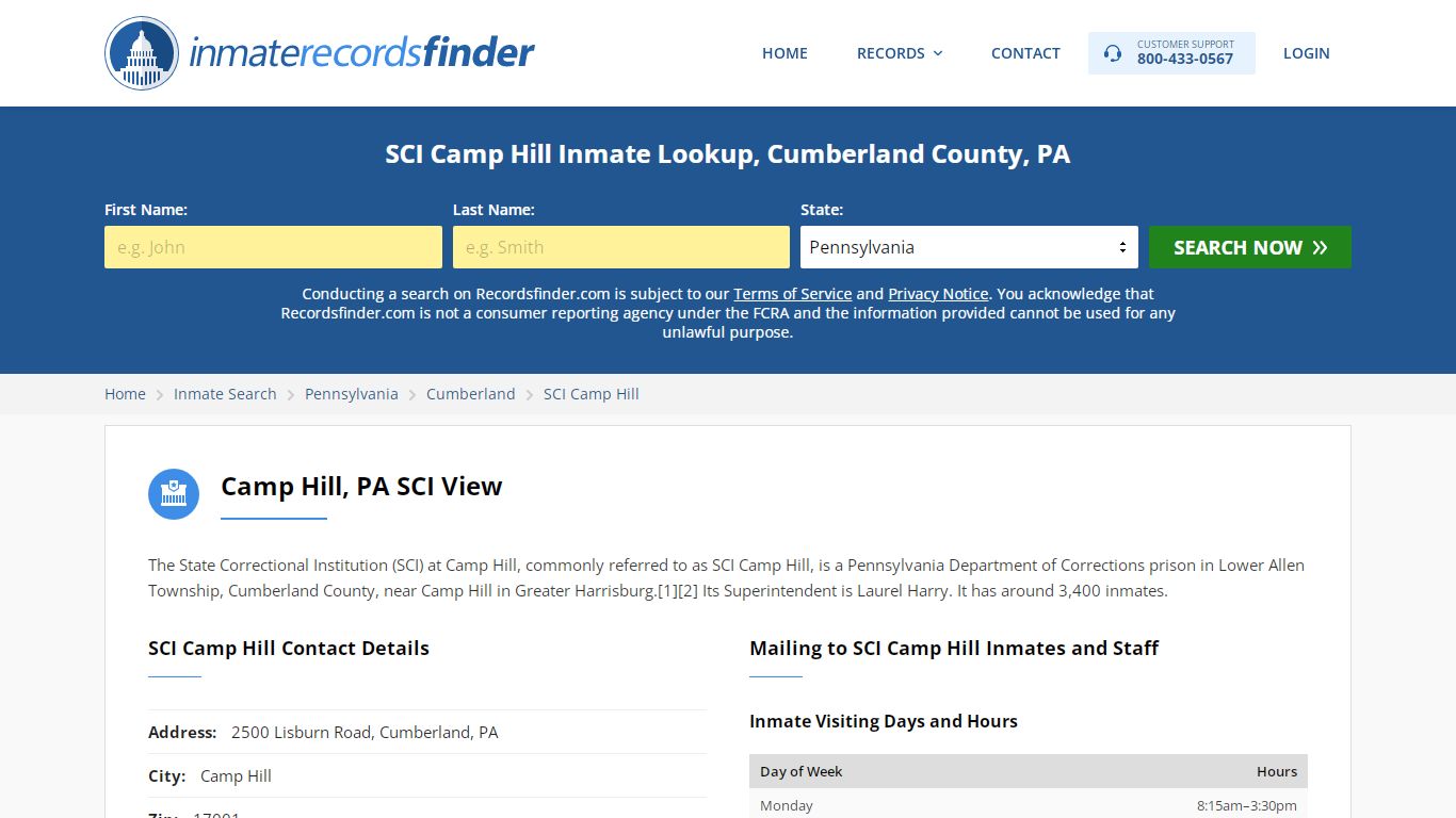 SCI Camp Hill Roster & Inmate Search, Cumberland County ...